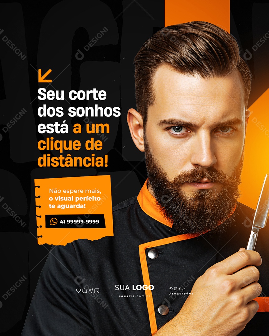 Barbearia Seu Corte dos Sonhos Social Media PSD Editável