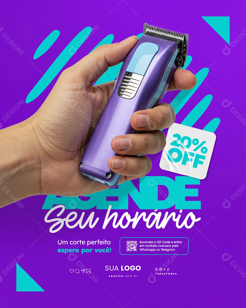 Barbearia Agende Seu Horário Social Media PSD Editável