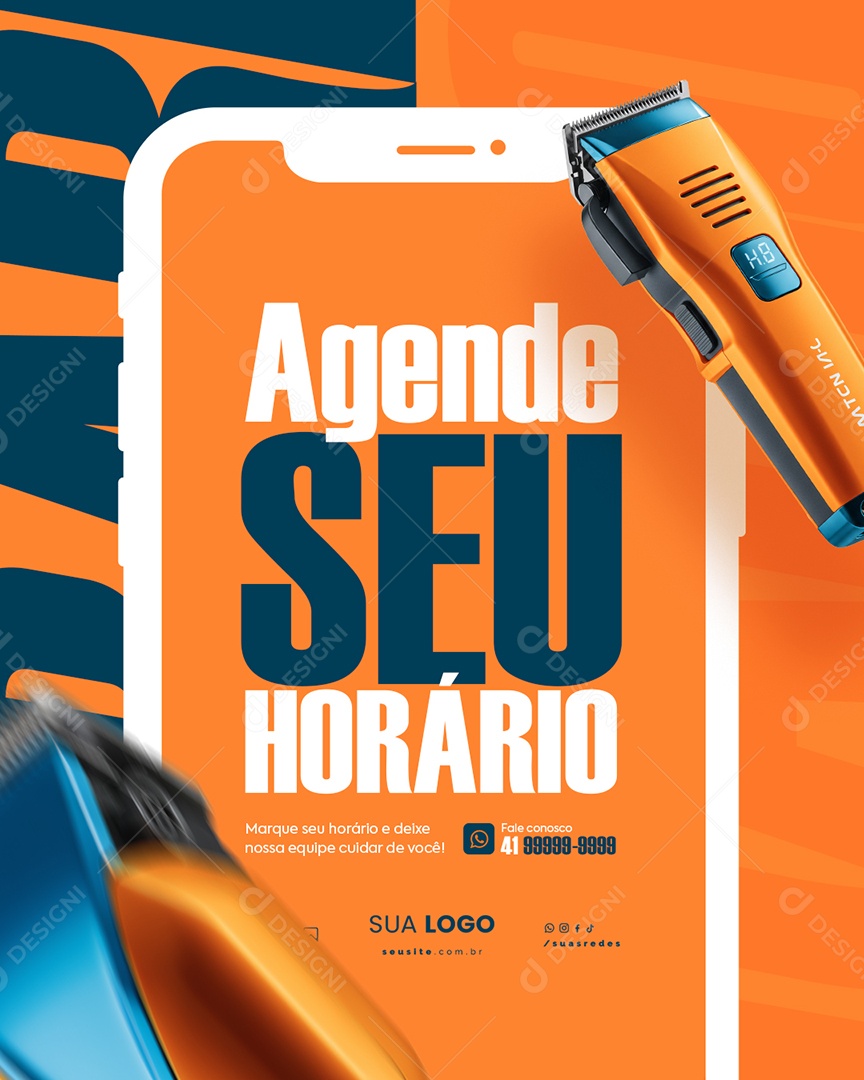 Barbearia Agende Seu Horário Social Media PSD Editável