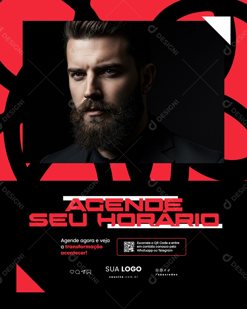 Barbearia Agende Seu Horário Social Media PSD Editável