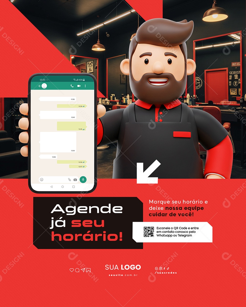 Barbearia Agende Já Seu Horário Social Media PSD Editável