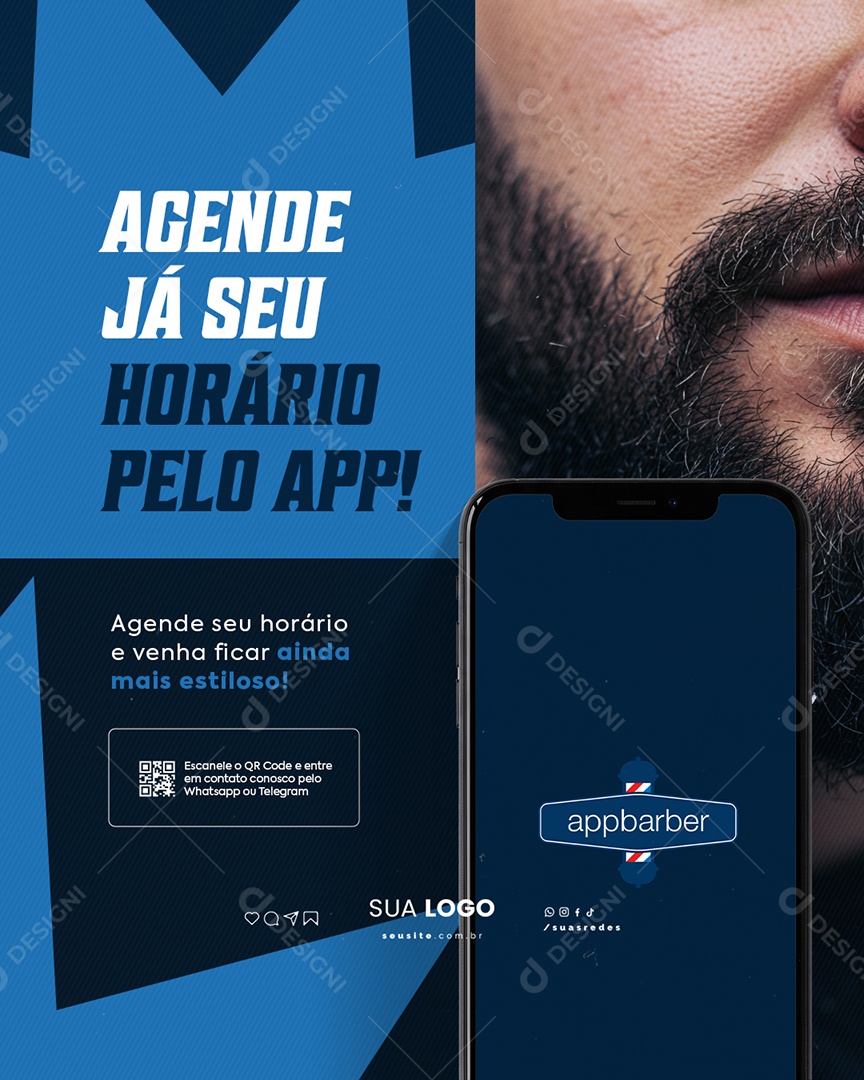Barbearia Agende Já Seu Social Media PSD Editável