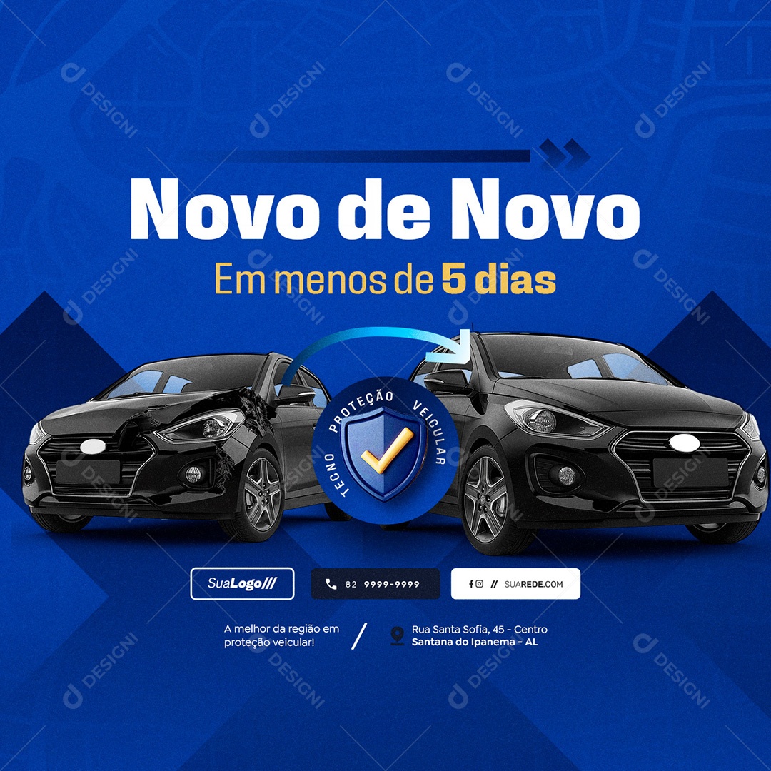Proteção Veícular Novo de Novo Social Media PSD Editável