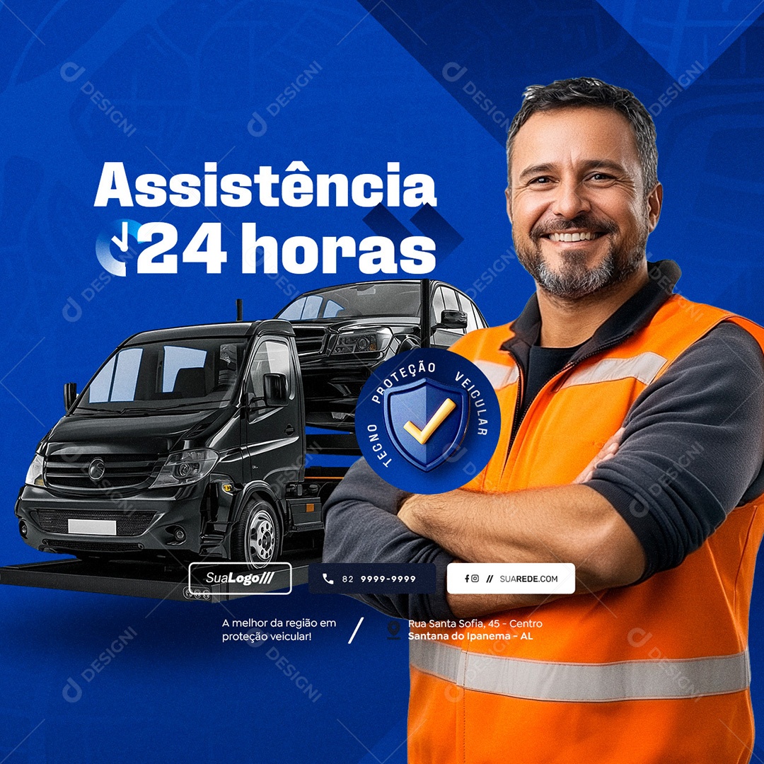 Proteção Veícular Assistência Vinte e Quatro Horas Social Media PSD Editável