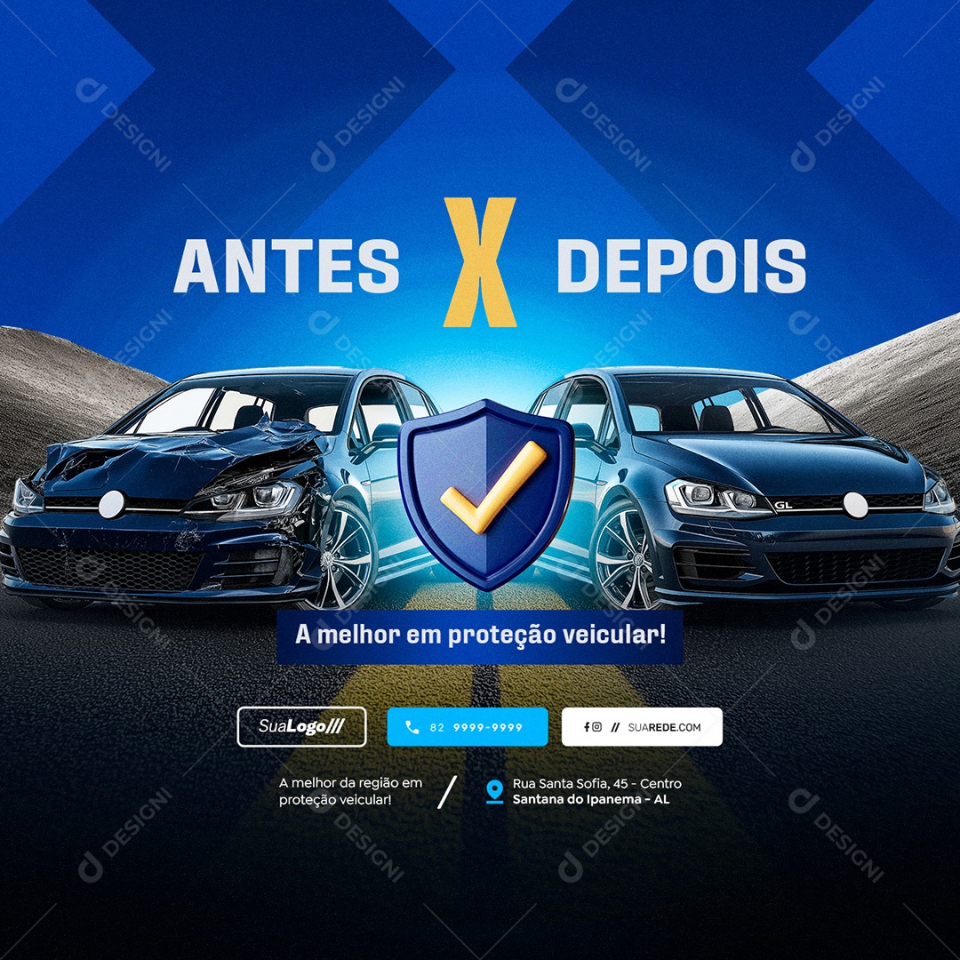 Proteção Veícular Antes x Depois Social Media PSD Editável