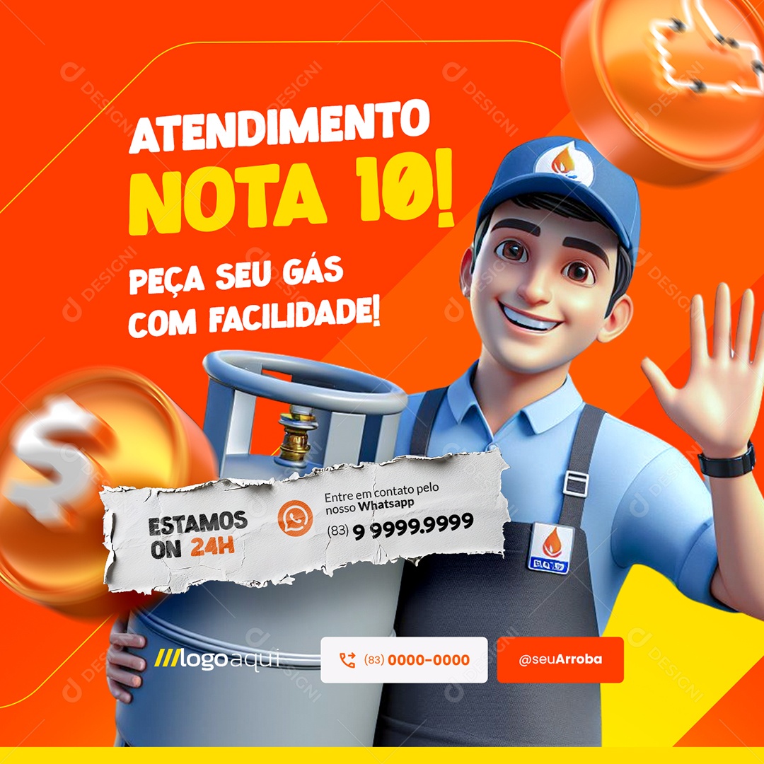 Distribuidora de Gás Atendimento Nota Dez Social Media PSD Editável