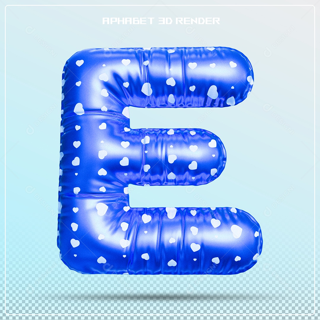 Balão Azul Letra E Maiúscula Elemento 3D Para Composição PSD