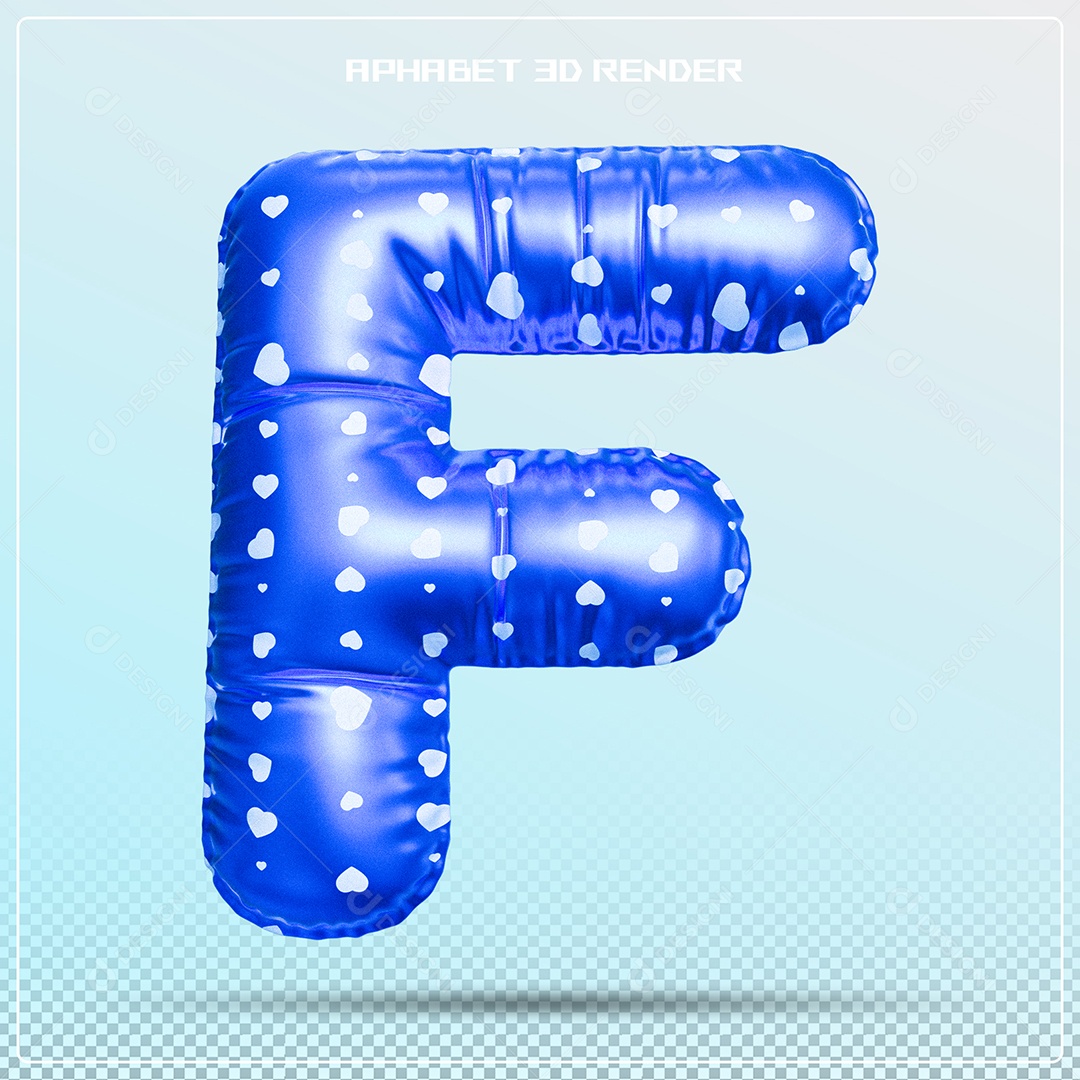 Balão Azul Letra F Maiúscula Elemento 3D Para Composição PSD
