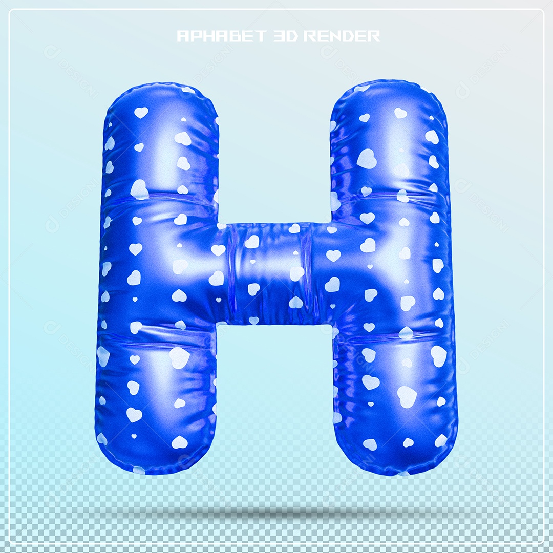 Balão Azul Letra H Maiúscula Elemento 3D Para Composição PSD