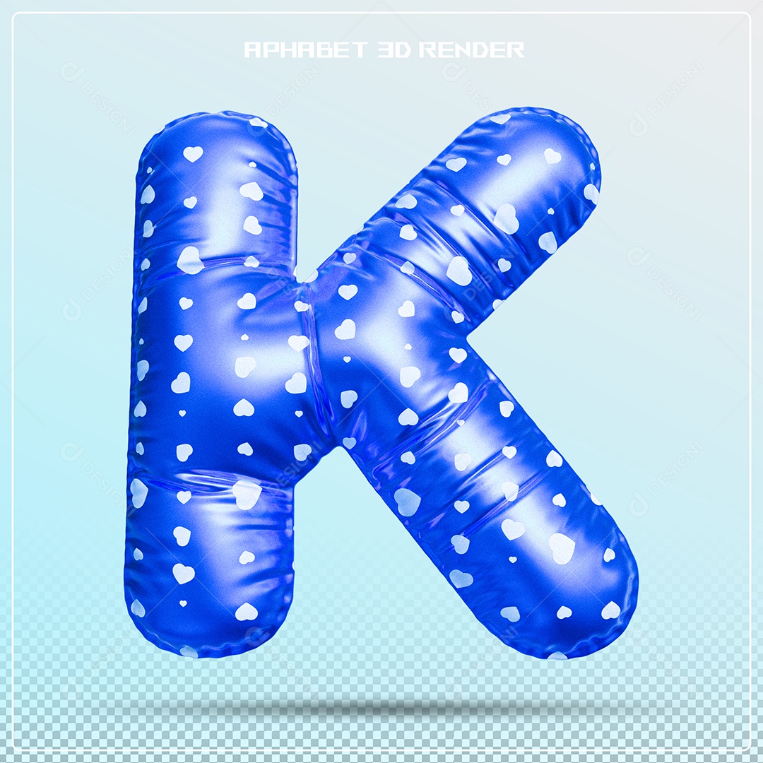 Balão Azul Letra K Maiúscula Elemento 3D Para Composição PSD