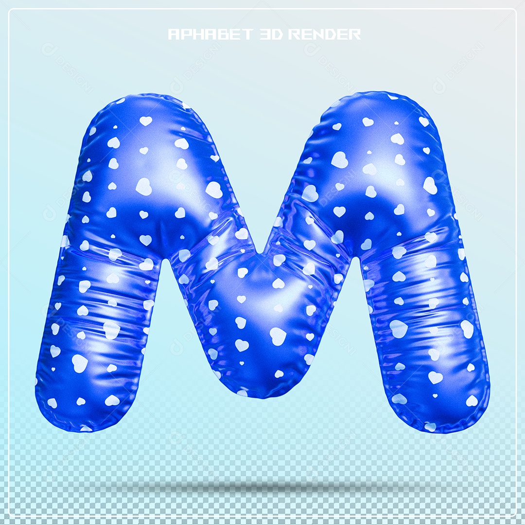 Balão Azul Letra M Maiúscula Elemento 3D Para Composição PSD
