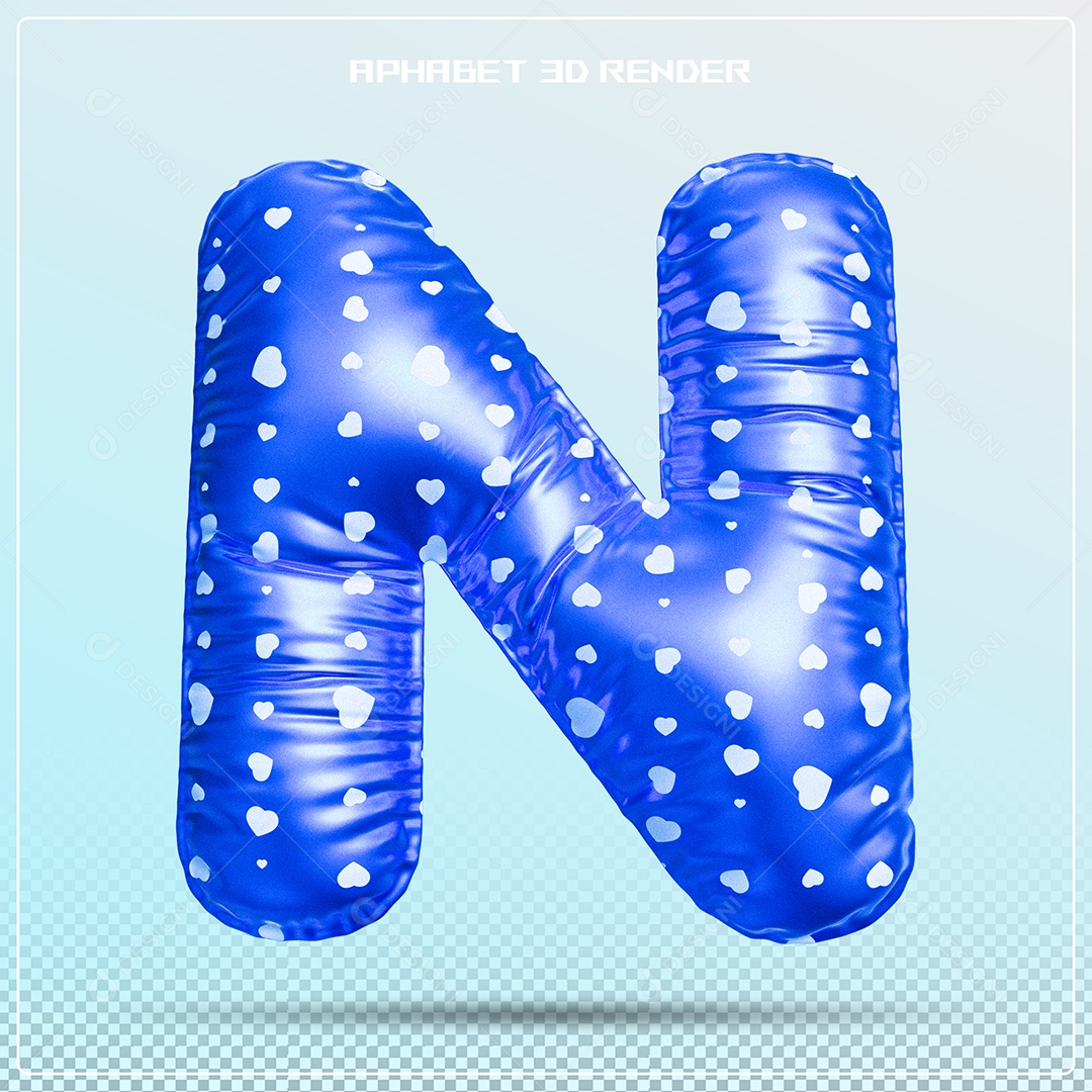 Balão Azul Letra N Maiúscula Elemento 3D Para Composição PSD