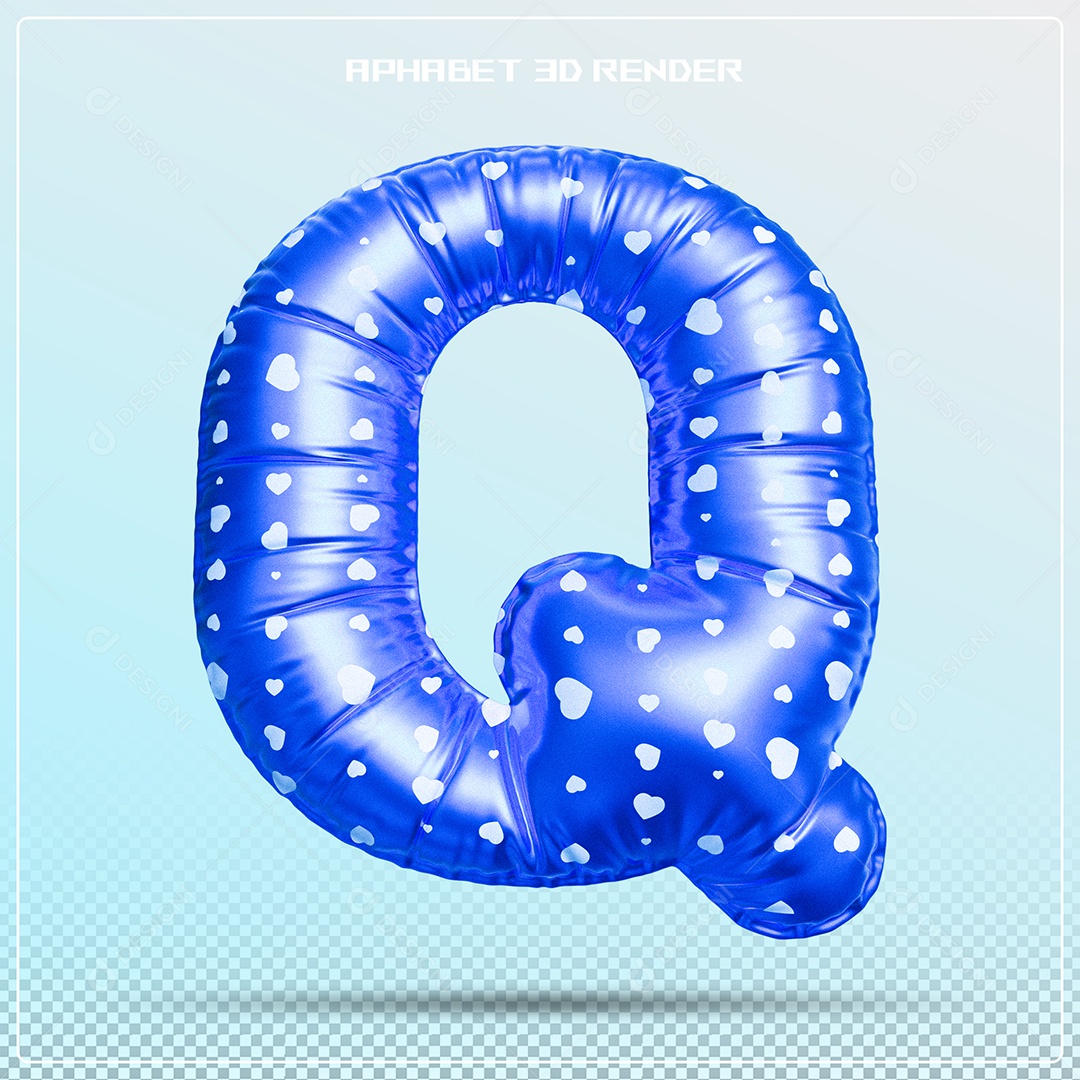 Balão Azul Letra Q Maiúscula Elemento 3D Para Composição PSD