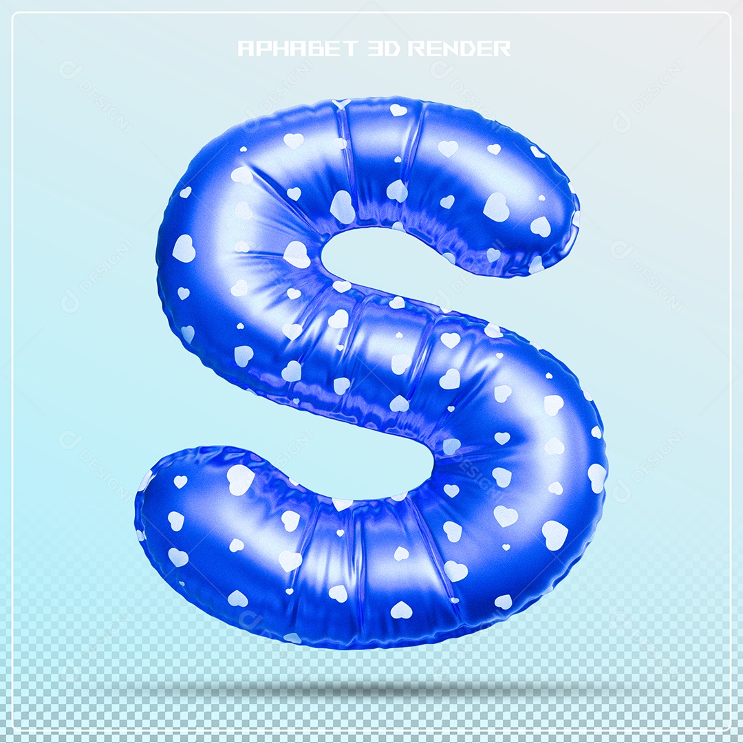 Balão Azul Letra S Maiúscula Elemento 3D Para Composição PSD