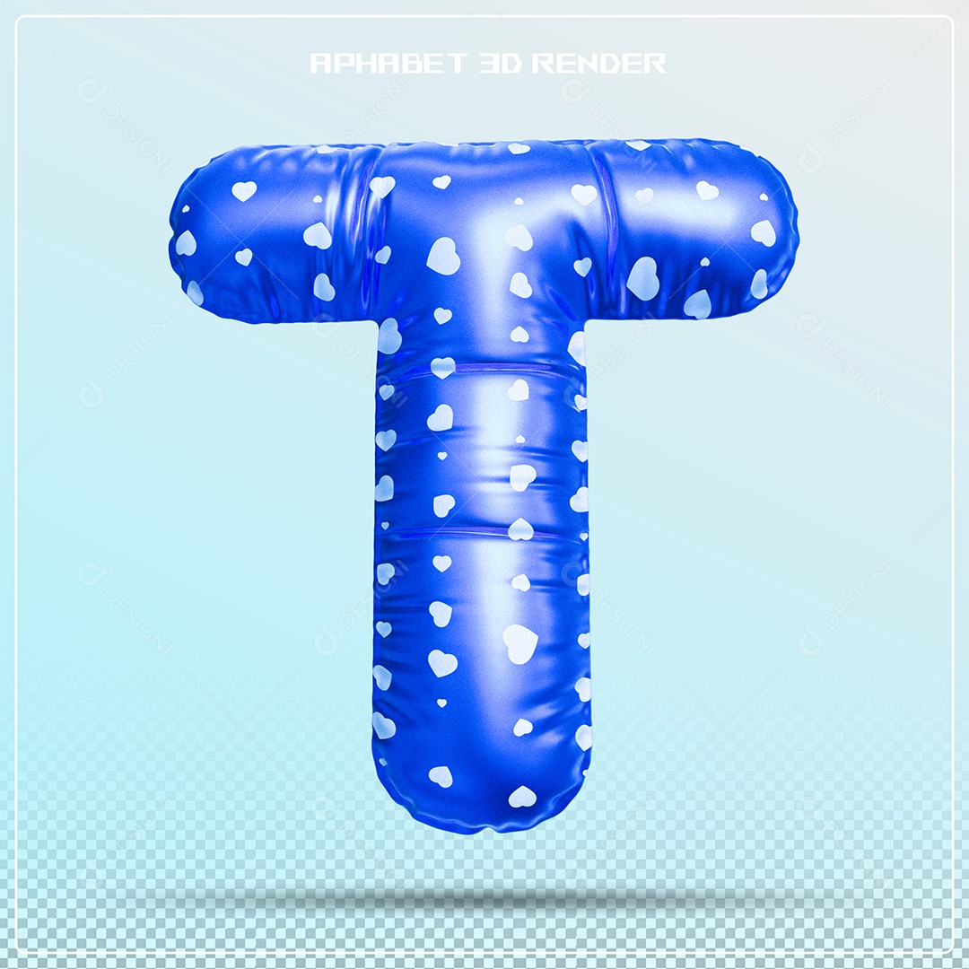 Balão Azul Letra T Maiúscula Elemento 3D Para Composição PSD