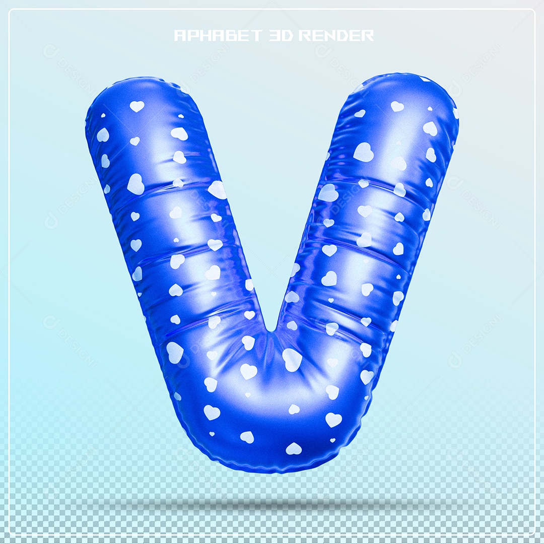 Balão Azul Letra V Maiúscula Elemento 3D Para Composição PSD