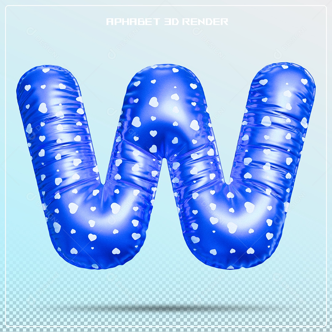 Balão Azul Letra W Maiúscula Elemento 3D Para Composição PSD