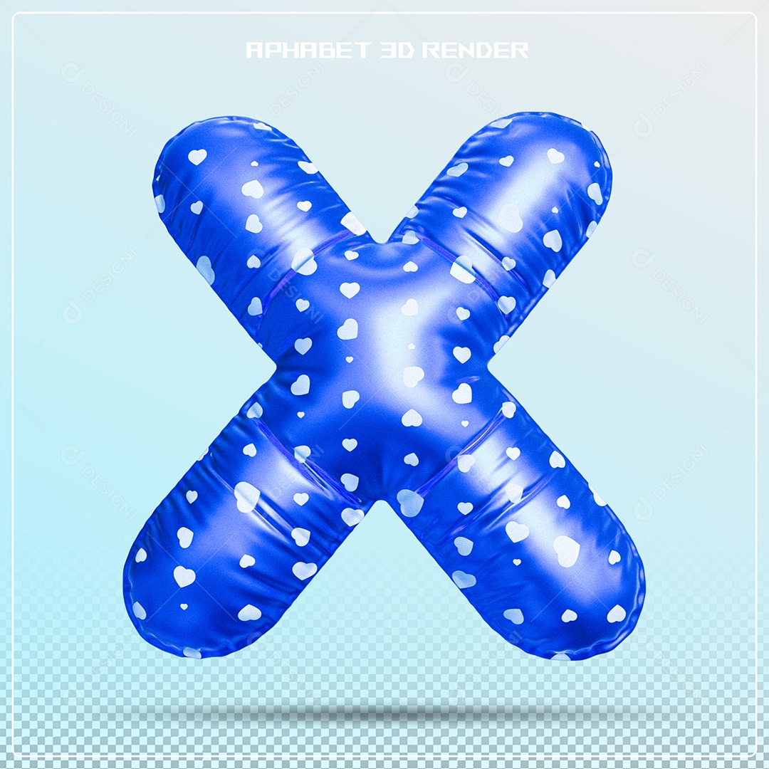 Balão Azul Letra X Maiúscula Elemento 3D Para Composição PSD