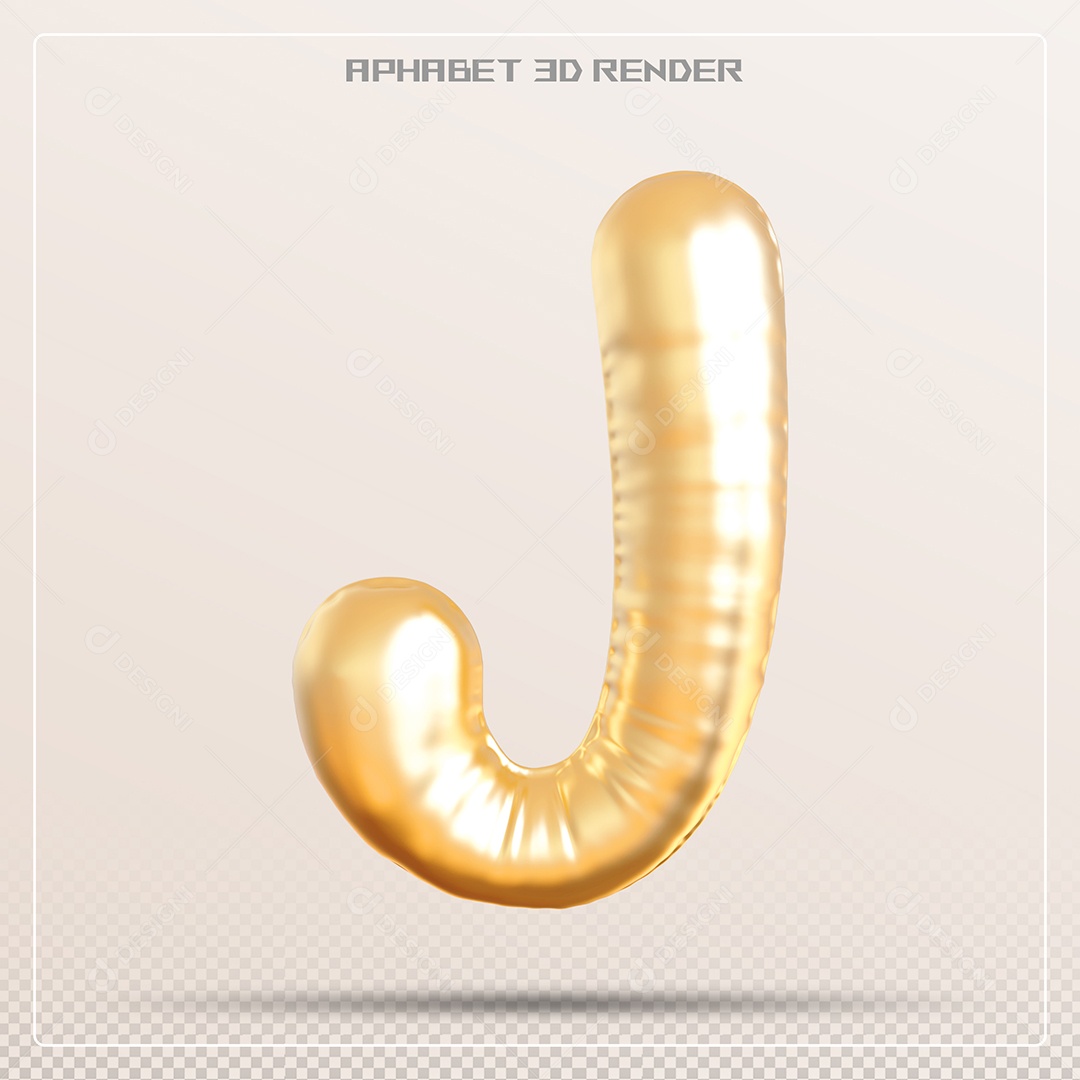 Balão Dorourado Letra J Maiúscula Elemento 3D Para Composição PSD