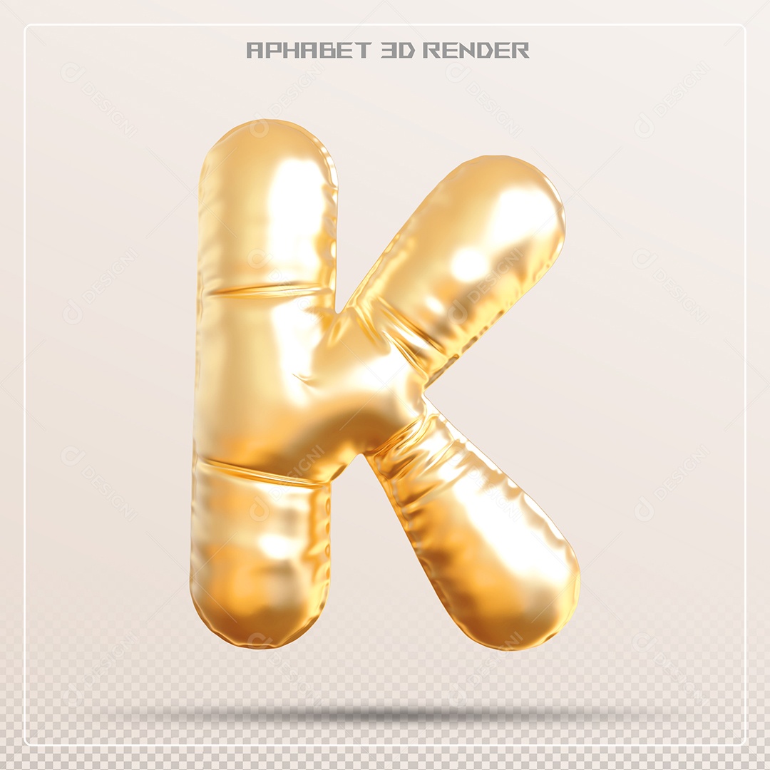 Balão Dourado Letra K Maiúscula Elemento 3D Para Composição PSD