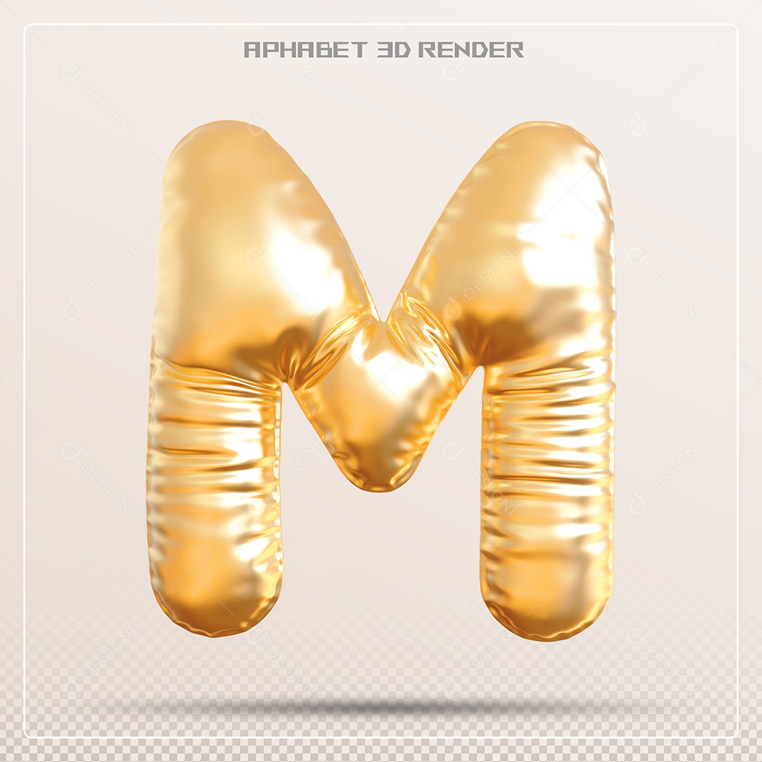 Balão Dorourado Letra M Maiúscula Elemento 3D Para Composição PSD