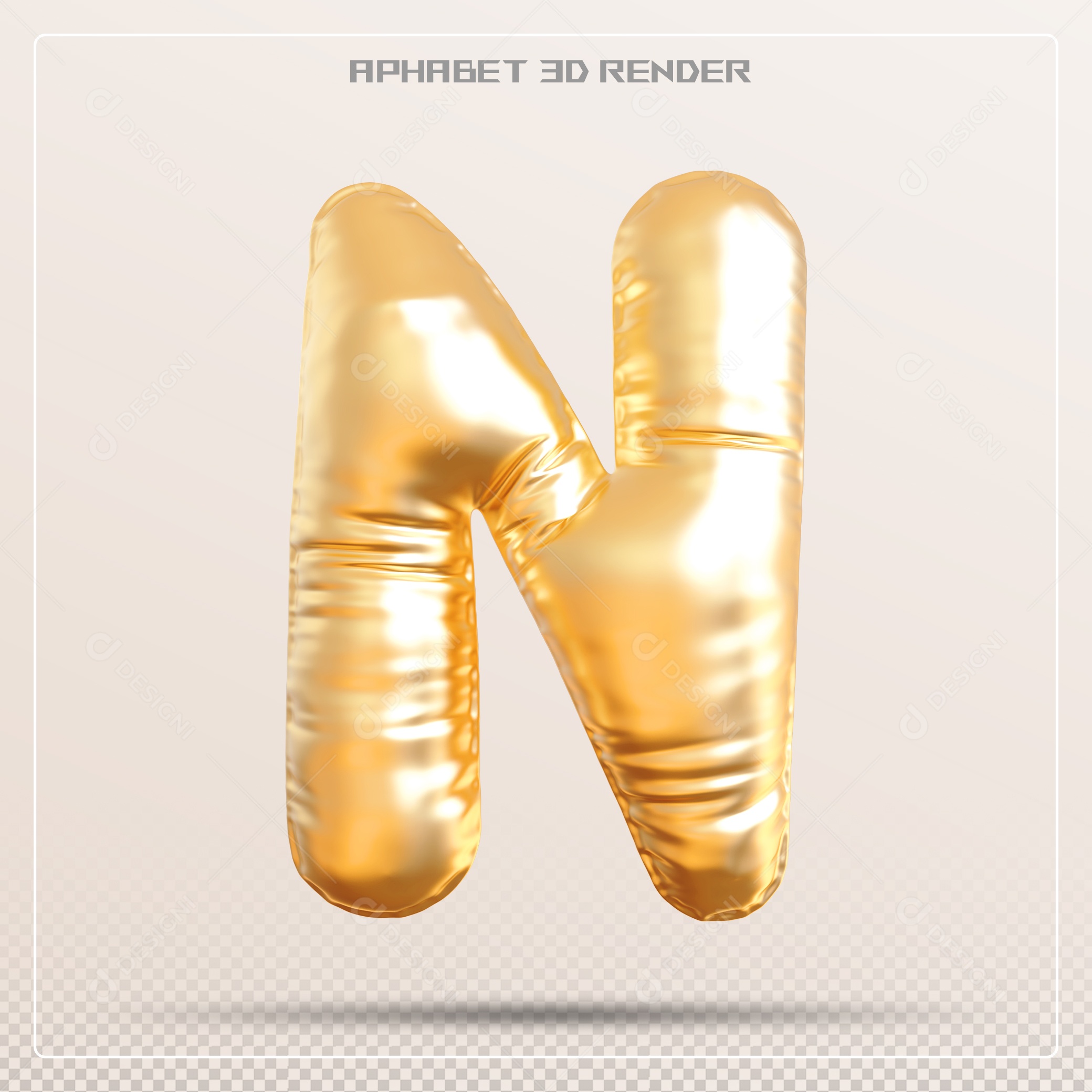 Balão Dourado Letra n Maiúscula Elemento 3D Para Composição PSD
