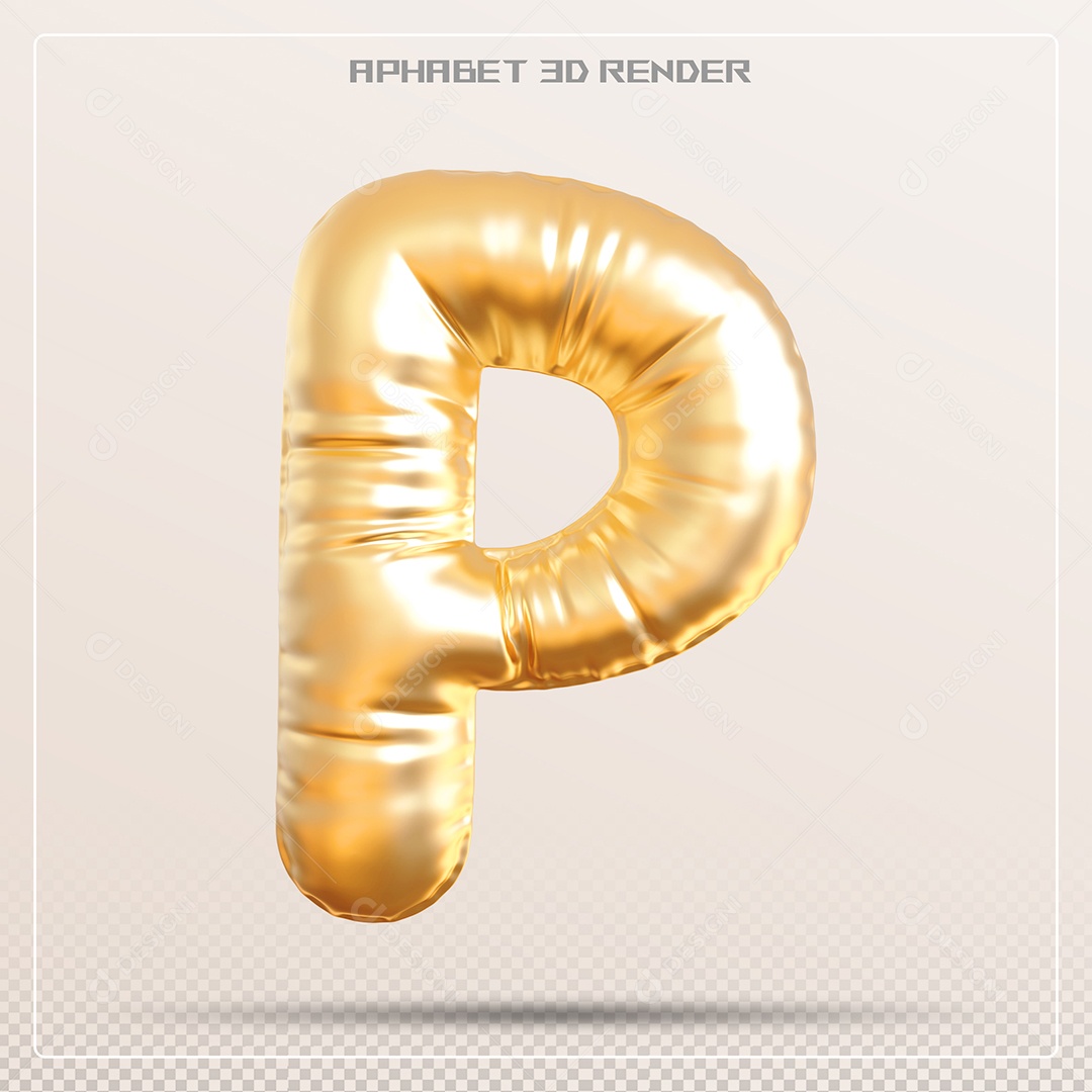 Balão Dourado Letra P Maiúscula Elemento 3D Para Composição PSD