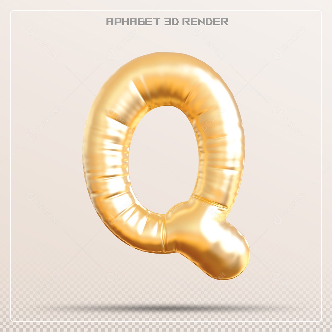 Balão Dourado Letra Q Maiúscula Elemento 3D Para Composição PSD