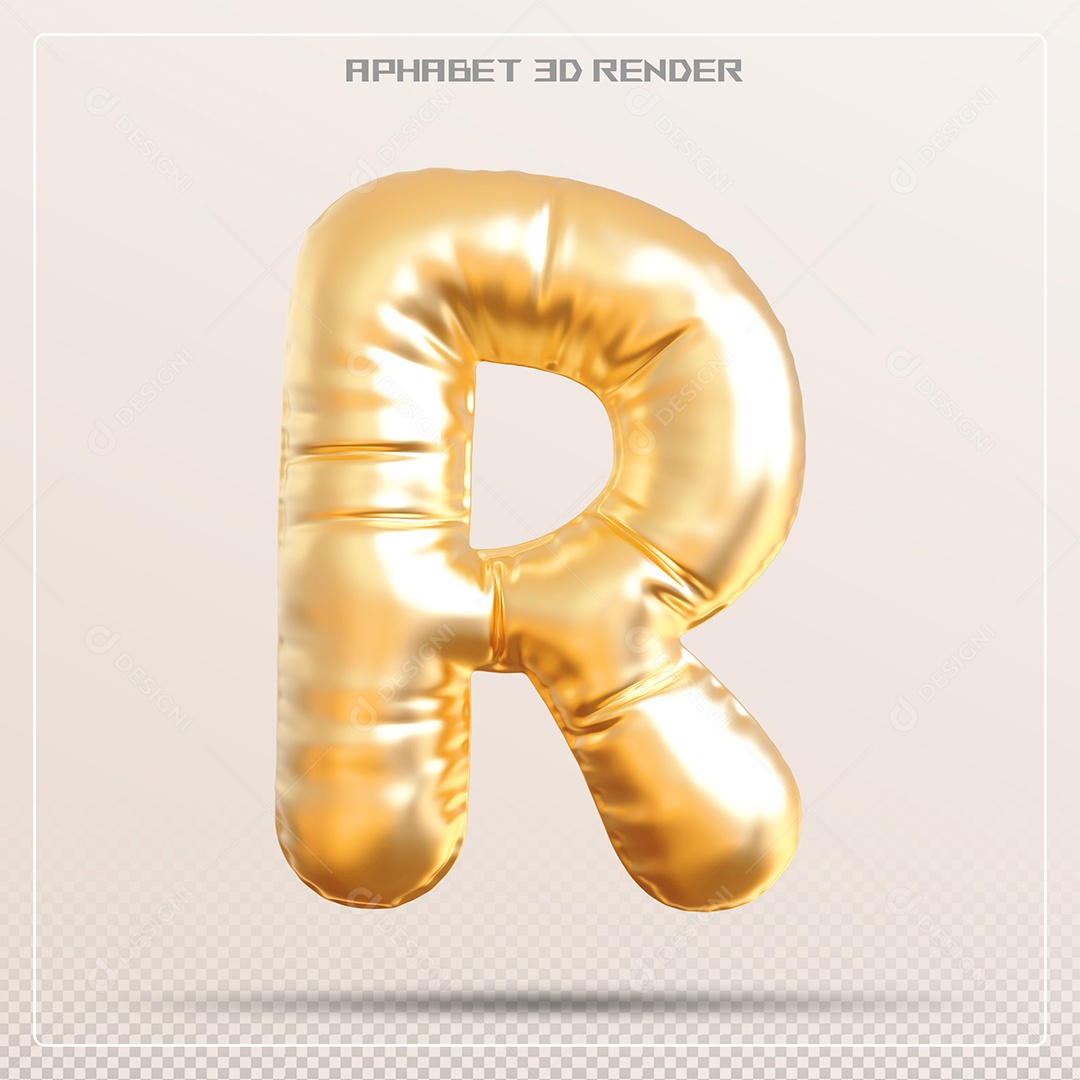 Balão Dourado Letra R Maiúscula Elemento 3D Para Composição PSD
