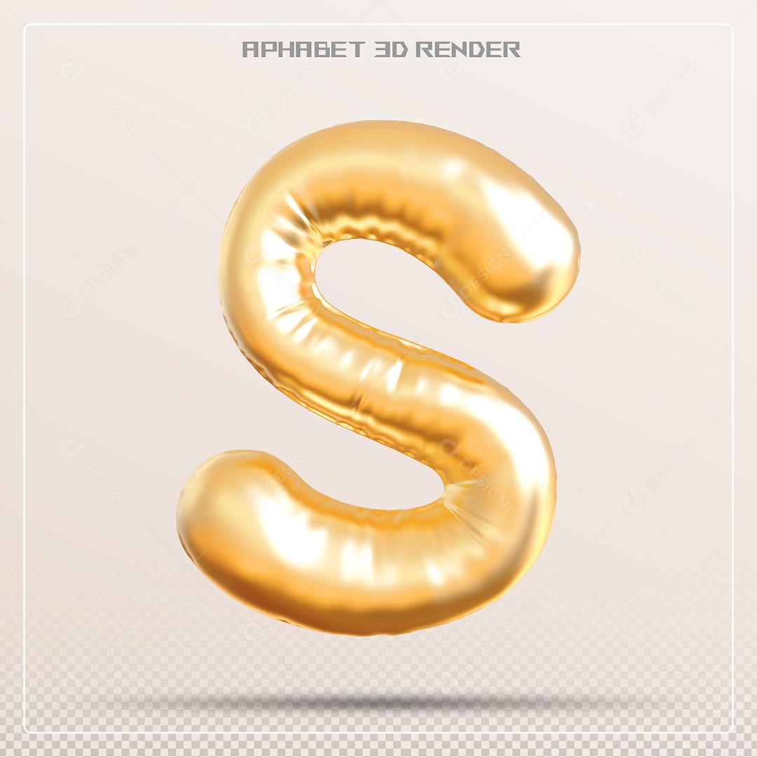 Balão Dourado Letra S Maiúscula Elemento 3D Para Composição PSD