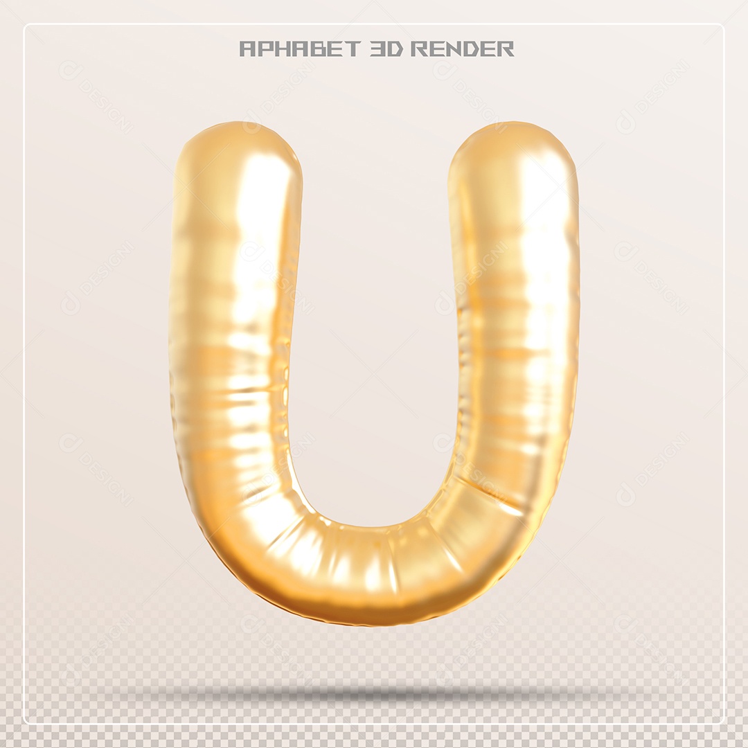 Balão Dorourado Letra U Maiúscula Elemento 3D Para Composição PSD