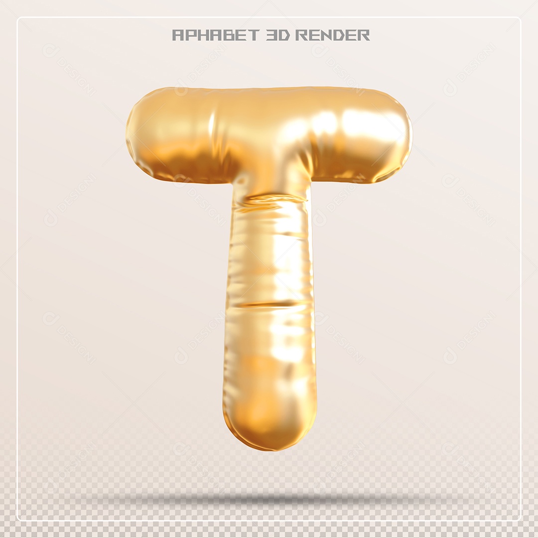 Balão Dorourado Letra T Maiúscula Elemento 3D Para Composição PSD