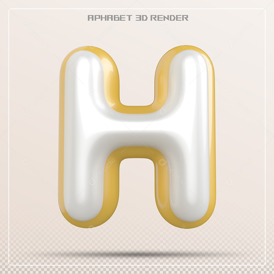 Letra Branca e Amarela H Maiúscula Elemento 3D Para Composição PSD