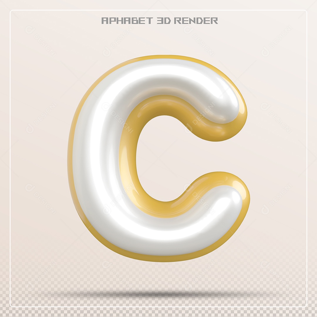 Letra Branca e Amarela C Maiúscula Elemento 3D Para Composição PSD