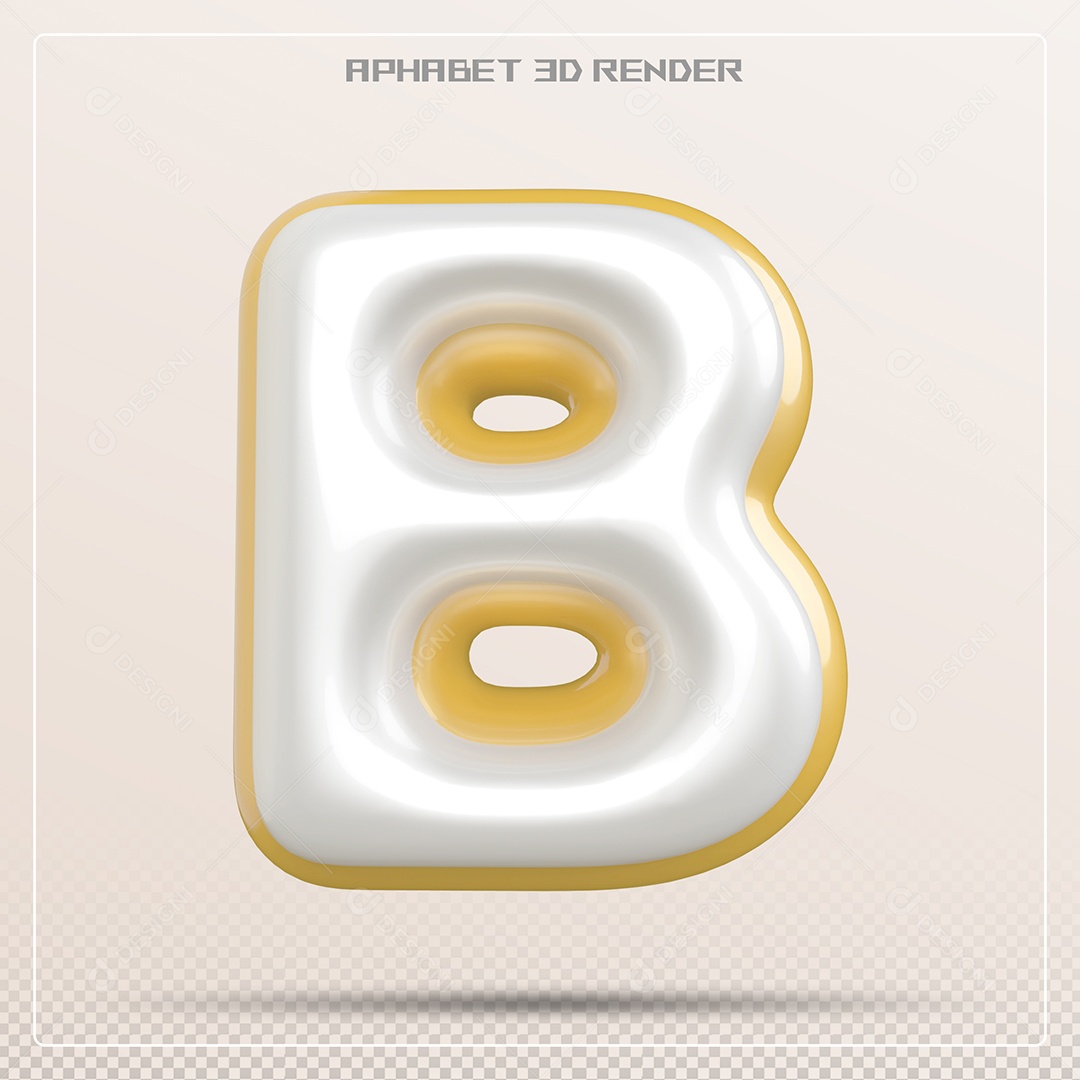 Letra Branca e Amarela B Maiúscula Elemento 3D Para Composição PSD