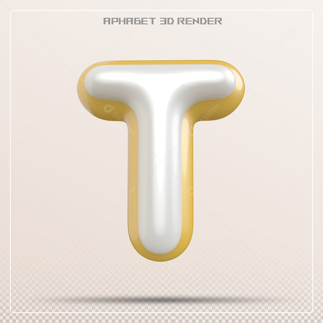 Letra Branca e Amarela T Maiúscula Elemento 3D Para Composição PSD