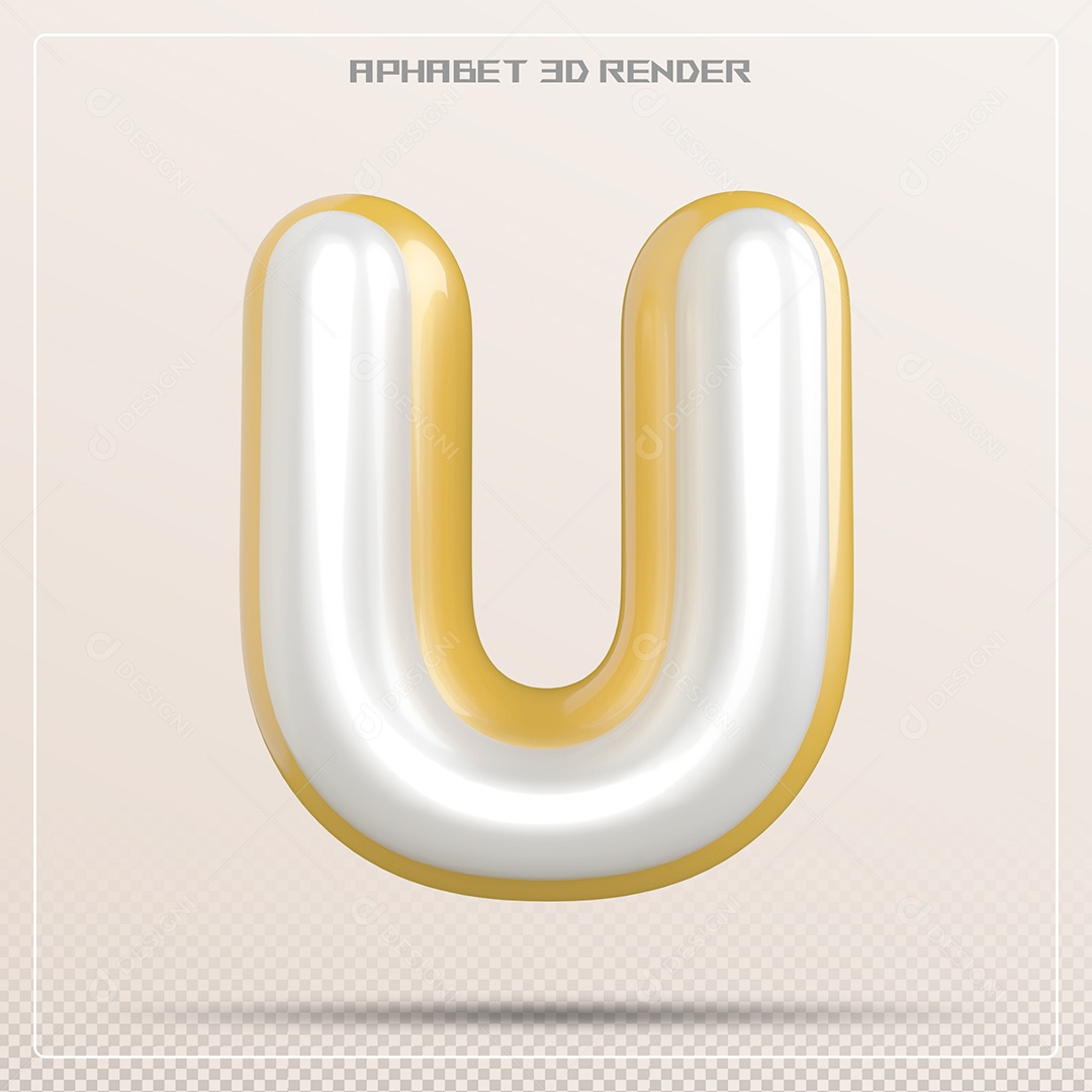 Letra Branca e Amarela U Maiúscula Elemento 3D Para Composição PSD