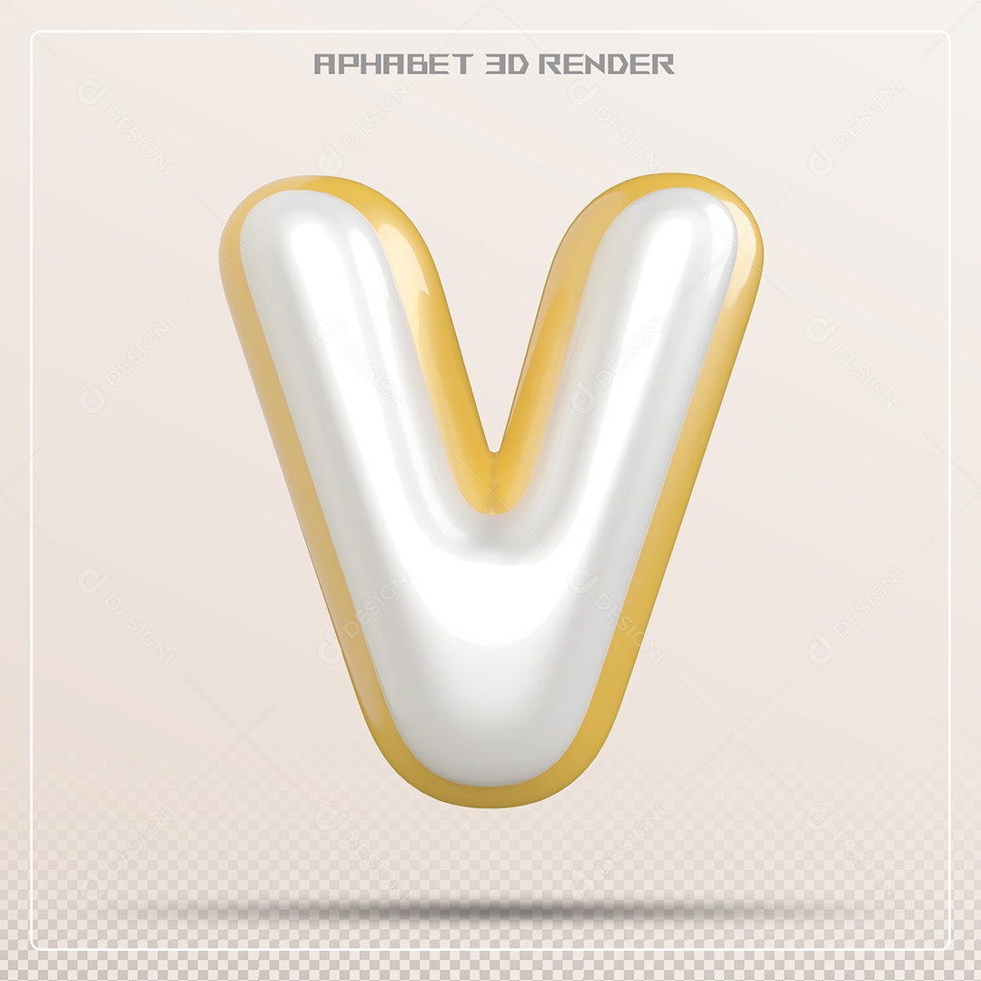 Letra Branca e Amarela V Maiúscula Elemento 3D Para Composição PSD