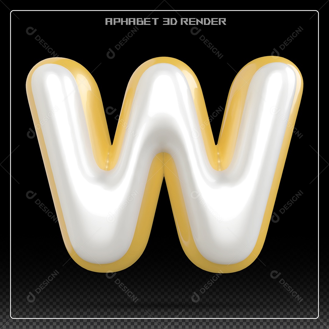 Letra Branca e Amarela W Maiúscula Elemento 3D Para Composição PSD