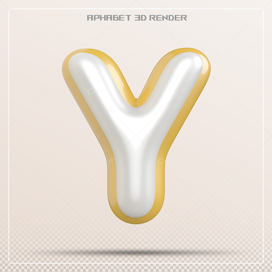 Letra Branca e Amarela Y Maiúscula Elemento 3D Para Composição PSD