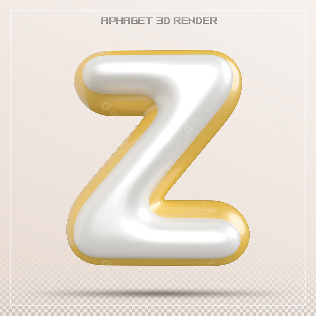 Letra Branca e Amarela Z Maiúscula Elemento 3D Para Composição PSD