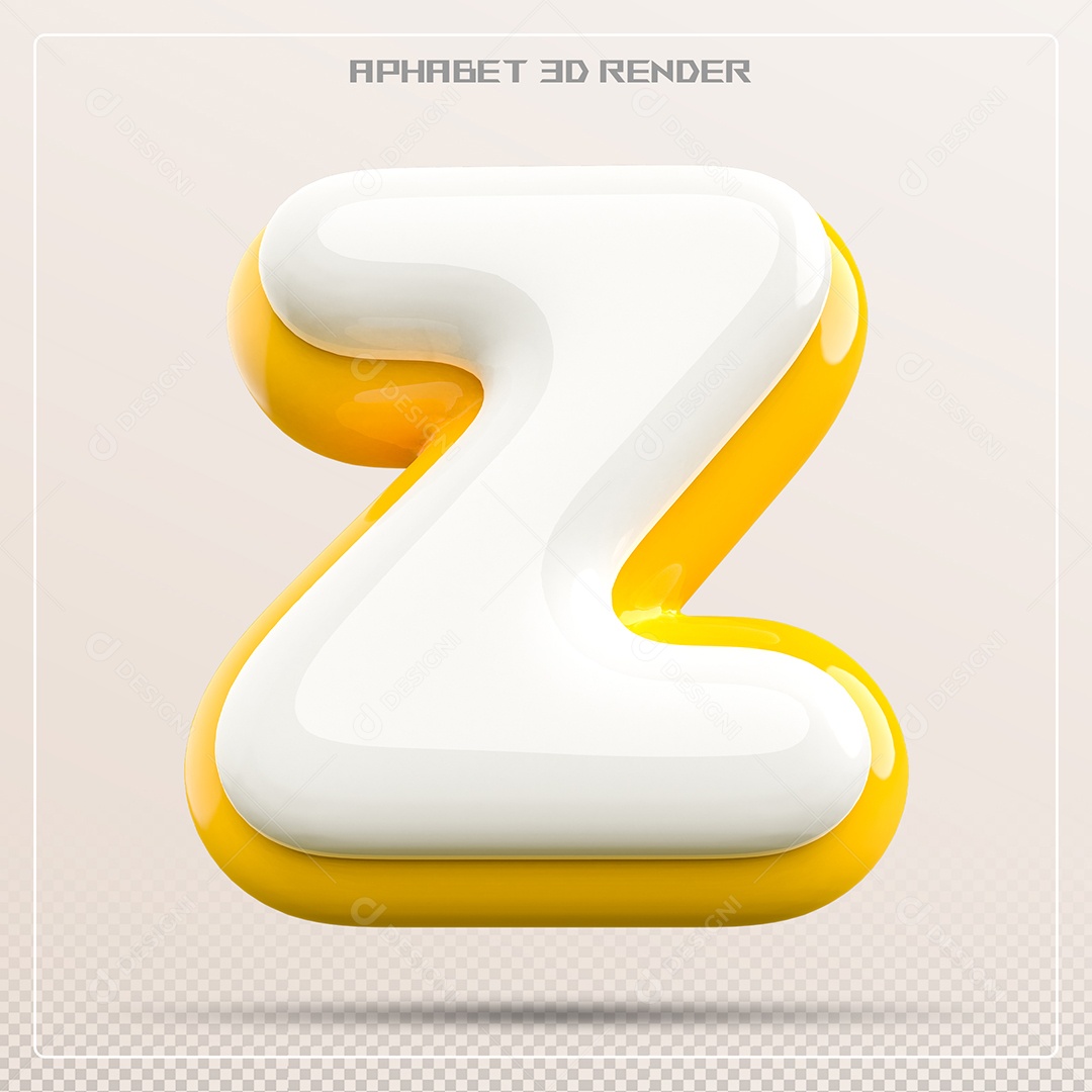 Letra Branca e Amarela Z Maiúscula Elemento 3D Para Composição PSD