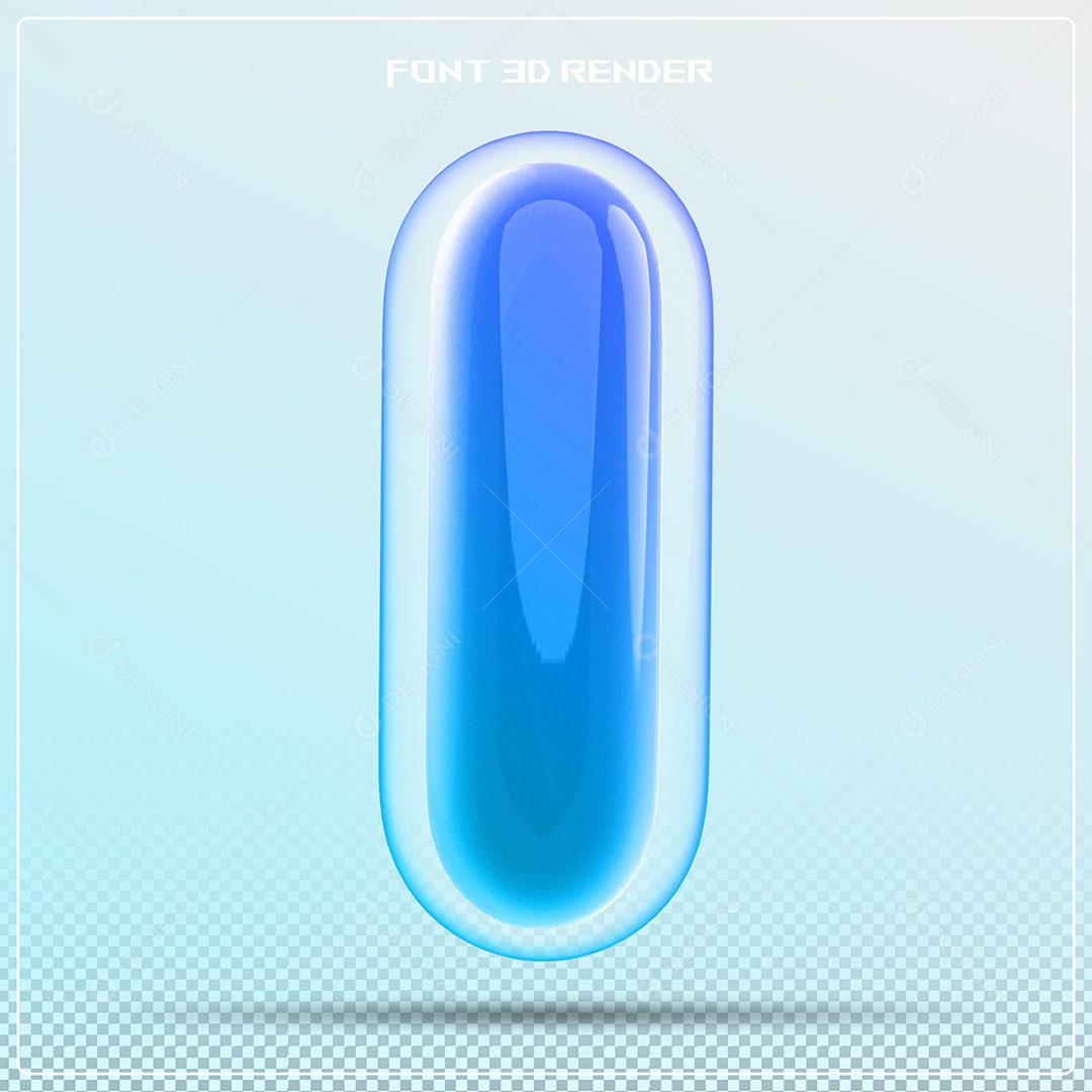 Letra Azul I Maiúscula Elemento 3D Para Composição PSD