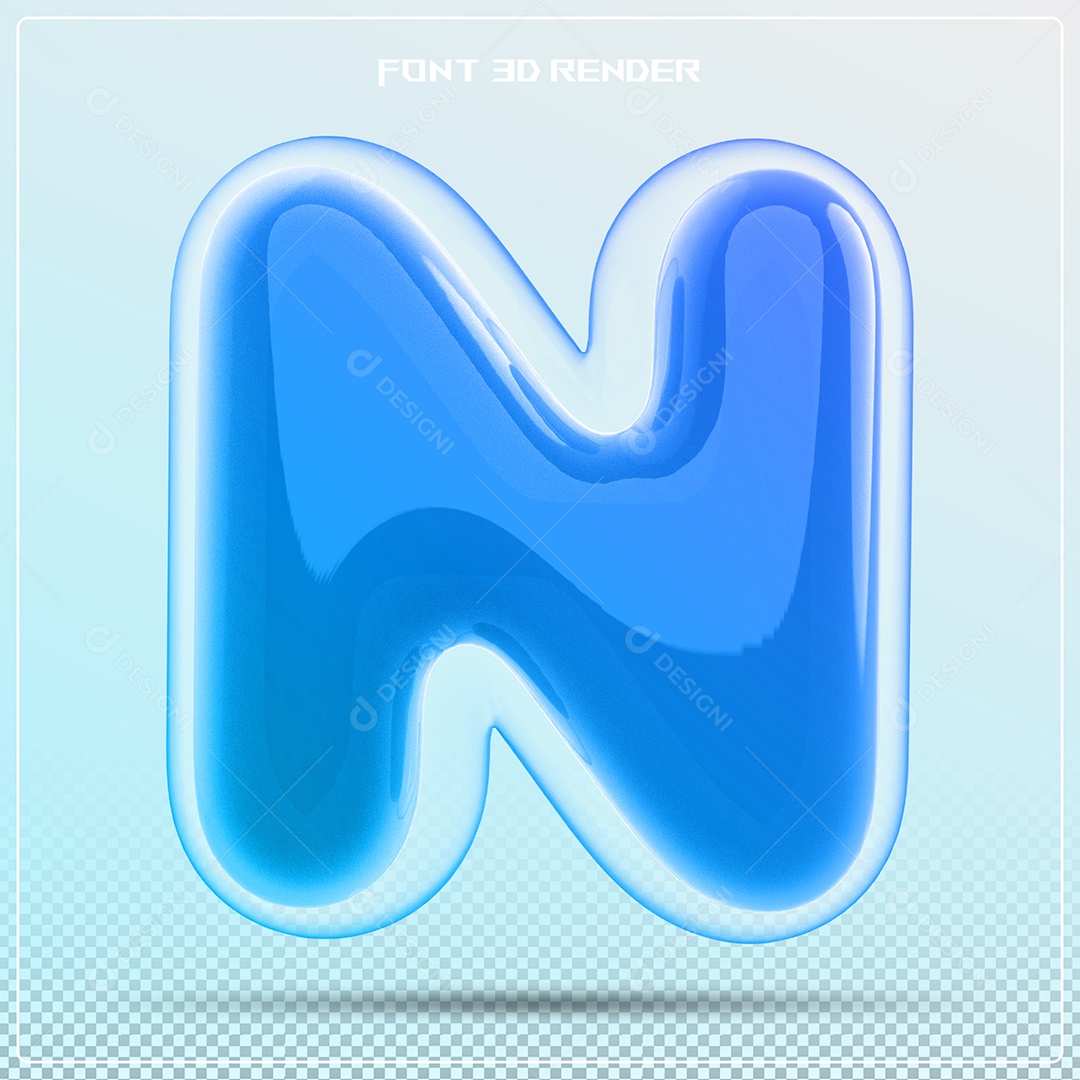 Letra Azul N Maiúscula Elemento 3D Para Composição PSD