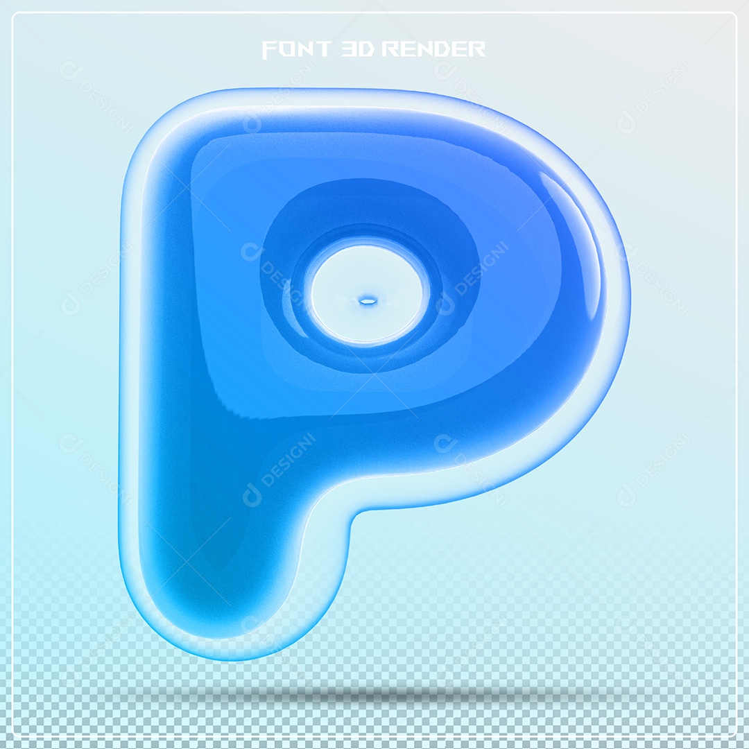 Letra Azul P Maiúscula Elemento 3D Para Composição PSD
