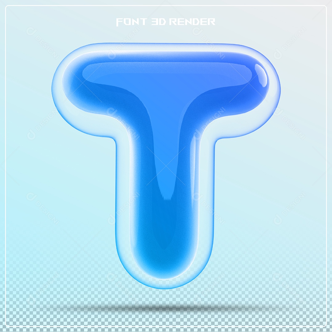 Letra Azul T Maiúscula Elemento 3D Para Composição PSD