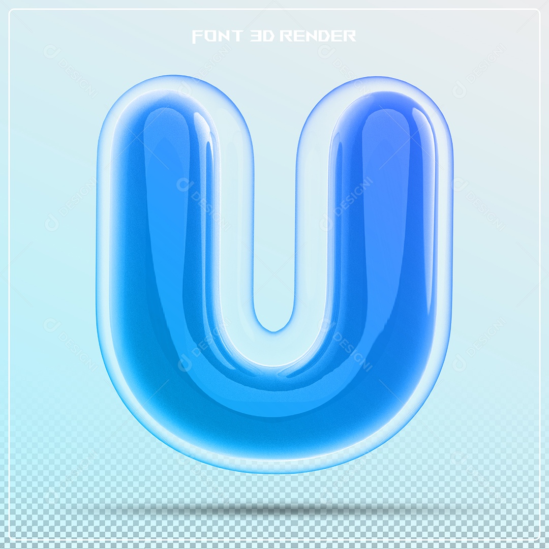 Letra Azul U Maiúscula Elemento 3D Para Composição PSD
