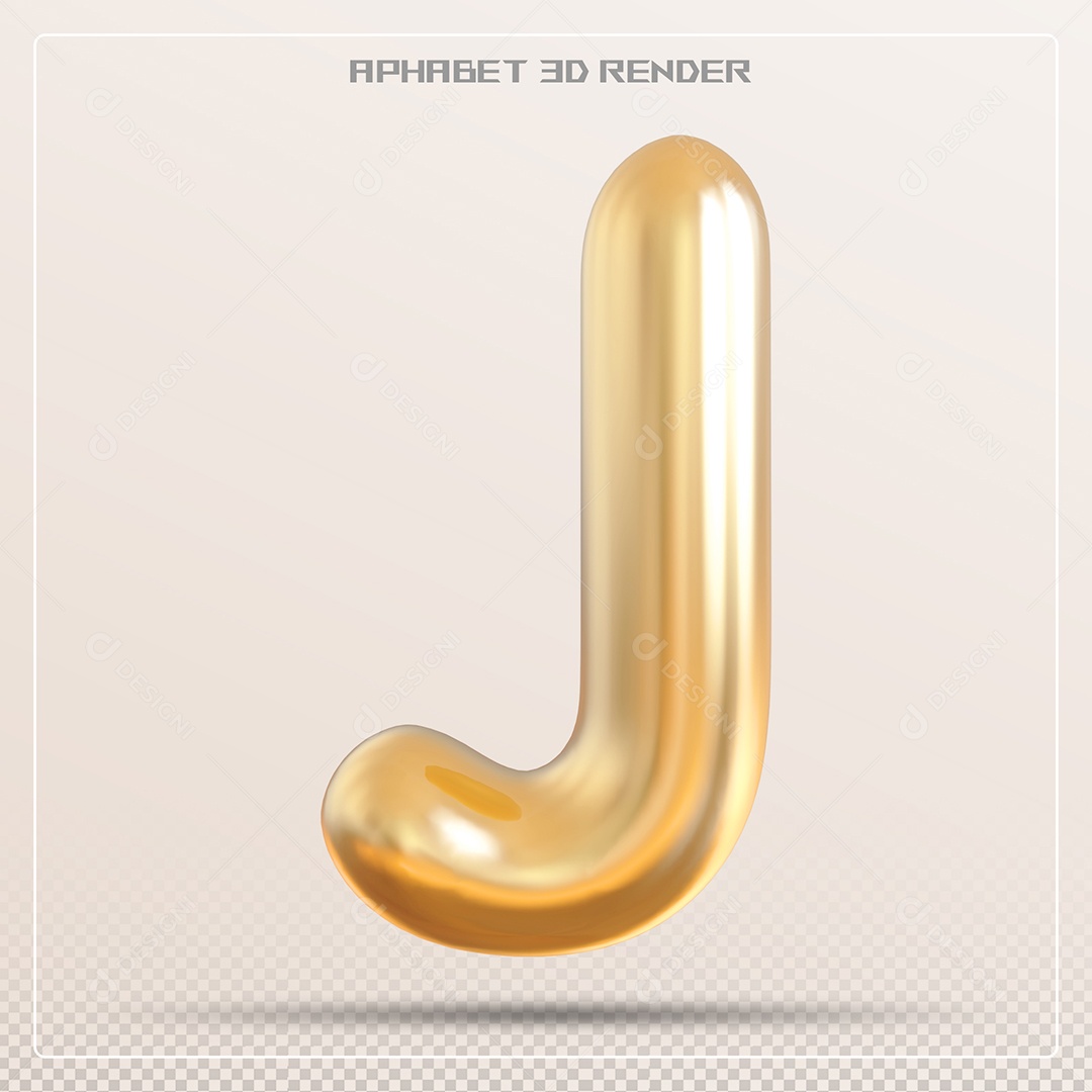 Letra Dourada J Maiúscula Elemento 3D Para Composição PSD