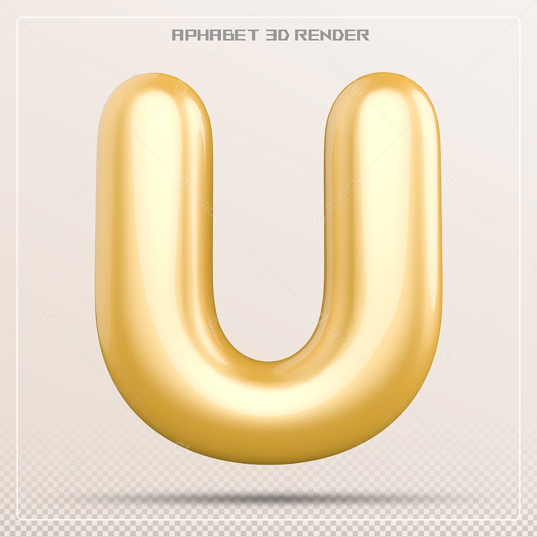 Letra Dourada U Maiúscula Elemento 3D Para Composição PSD