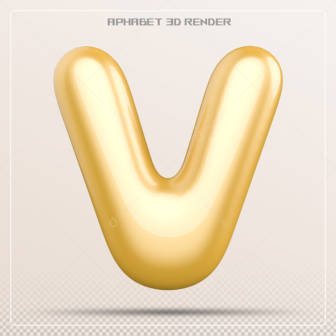 Letra Dourada V Maiúscula Elemento 3D Para Composição PSD